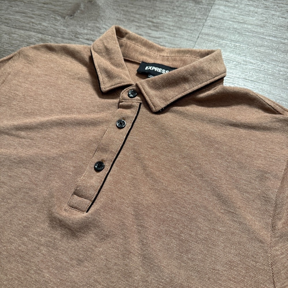 Express Polo Shirt Mens Medium Brown Tall Cotton Modal Preppy Golf Performance